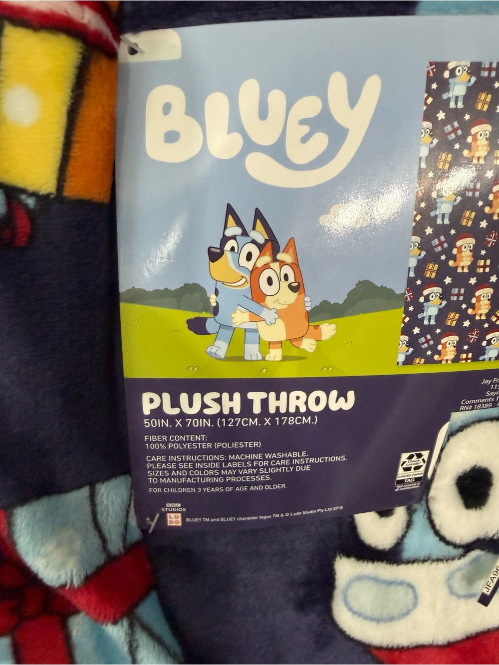 Bluey Plush Throw Blanket - Blue, Red, Yellow Accent. 50x70